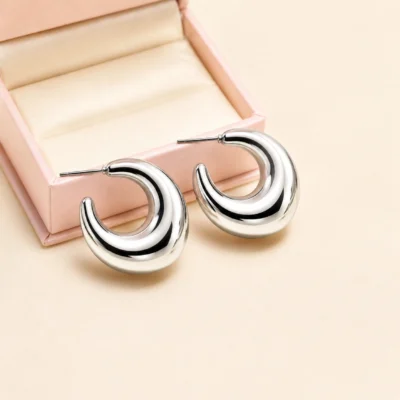 Silver Crescent Hoop
